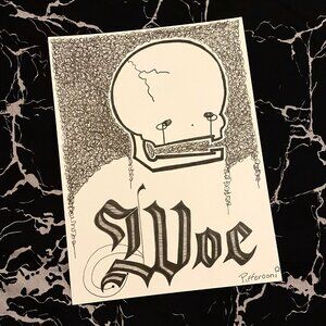 Original WOE crazy sad crying cute skull poetry poster drawing